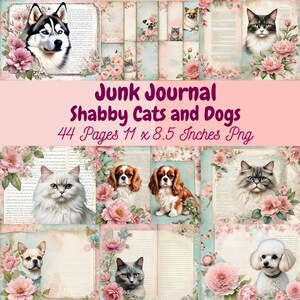 44 Junk Journal, animals, shabby, cat and dog, scrapbooking, png