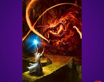 Gandalf vs Balrog Metal Poster - Lord of the Rings Fantasy Wall Art