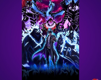 Sung Jin-Woo and Shadows Metal Poster - Solo Leveling Anime Wall Art