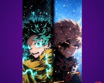 Izuku Midoriya and Katsuki Bakugo Metal Poster - My Hero Academia Wall Art