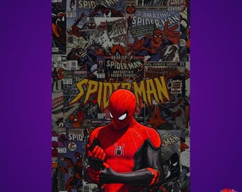 Spiderman Metal Poster Collage, Superhero Wall Art, Comic Book Gift, Gaming Room Decor, Gift for Fans
