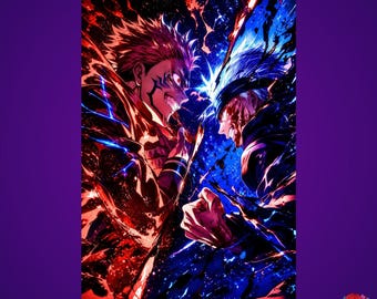 Satoru Gojo vs Ryomen Sukuna Metal Poster - Jujutsu Kaisen Wall Art