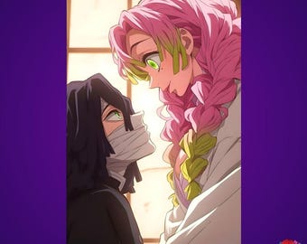 Mitsuri Kanroji and Obanai Iguro Metal Poster - Demon Slayer Wall Art