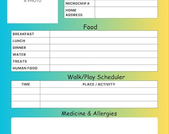 Pet Sitter Instructions Printable | Pet Info Sheet for Dog or Cat | Pet Care Form PDF | Emergency Contact & Routine Tracker