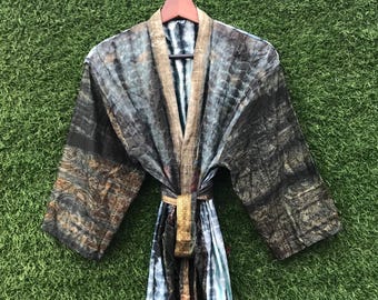 Tie Dye Silk Dressing Gown, Silk Casual Wrap Kimono Robe, Bohemian Beach Robe, Lightweight Boho Loungewear, Getting Ready Robe, Nigjhtgown