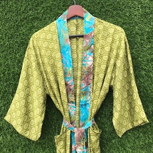 Silk Kimono Robe, Dressing Gown, Gift for Womwn, Summer Nightwear, Bridesmaid Robe, Vintage Kimono Bridal Robe, Boho Kimono, Robe for Women