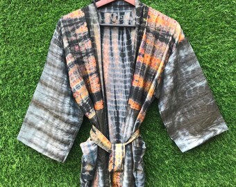 Handmade Tie Dye Silk Kimono, Long Kimono Robe, Boho Kimono Robe, Beach Wear, Beach Cover Up, Indian Silk Kimono Robe