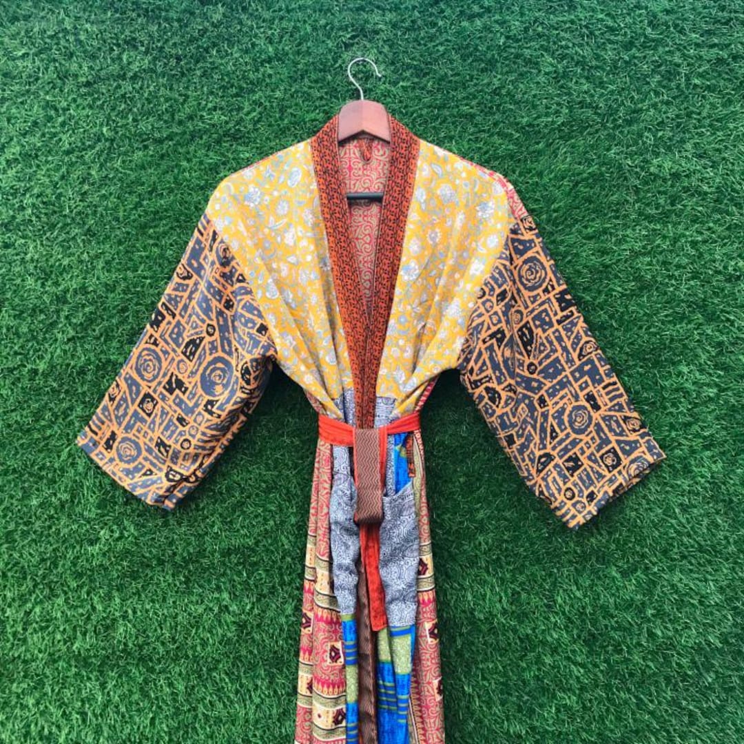 Upcycled Old Robe Upcycled Silk Kimono Duster Bath Robe, House Coat Boho Style Kimono ...