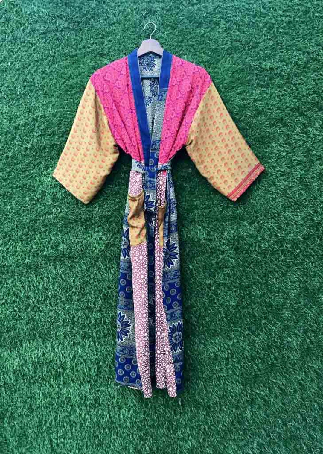 Upcycled Old Robe Vintage Recycled Silk Kimono Robe, Patchwork Boho Loungewear Bathrobe ...