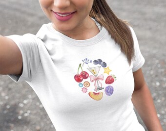 Camiseta con ilustración de fruta fresca, bonita camiseta de verano, camiseta gráfica unisex, regalo para amantes de la fruta, ropa informal, ecológica