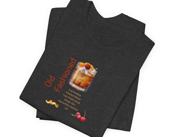 Klassiek T-shirt met cocktailrecept | Ouderwets shirt, cadeau voor barmannen, cadeau alcoholliefhebber, feestkleding, T-shirt met humor