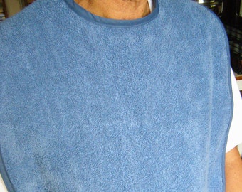 Terry Cloth Adult Bib Denim Blue Special Needs Shirt Protector