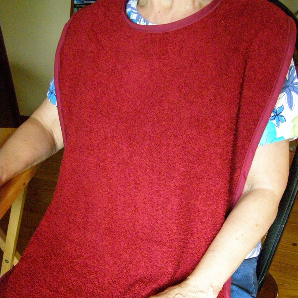 Terry Cloth Adult Shirt Protector Bib extra long Burgundy reversible