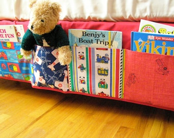 Child's Bed Caddy 4 pockets Trains & Airplanes red