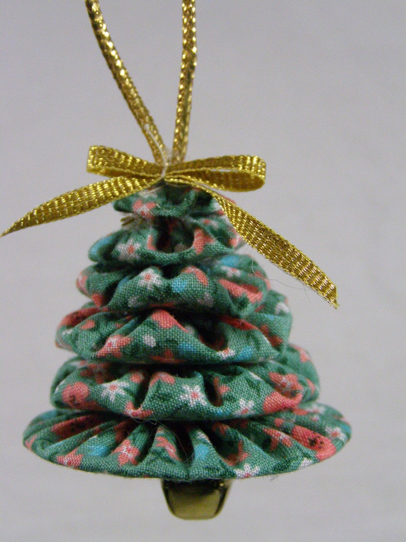 Christmas Tree Yo Yo ornaments set of 3 Teal calico prints Etsy