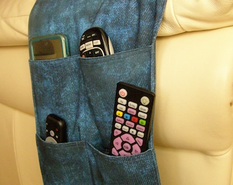 Support télécommandé bleu denim 4 pochettes