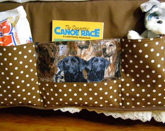 Bedside Caddy 5 pocket dogs brown polka dot Dorm Bed Storage