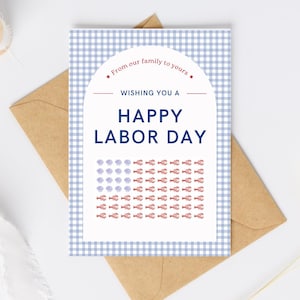 Labor Day Card Digital Download | Lobster Card with Patriotic Background | Antique Patriotic Gingham Printable | Labor Day Invitation Gift