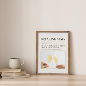 Stampa digitale "Boston Happy Hour" / Stampa murale in stile giornale / Decorazione Boston stampabile / Poster con citazione divertente di Boston / Best-Seller / Stampa murale Boston