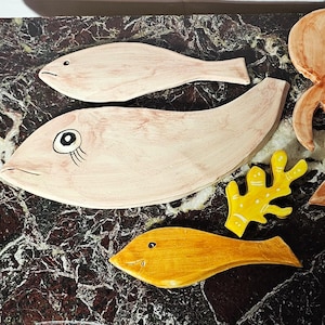 Vintage Vietri ceramic marine composition 6 pieces – Fish and corals sculpture – Italian pottery nautical wall decor 1980s