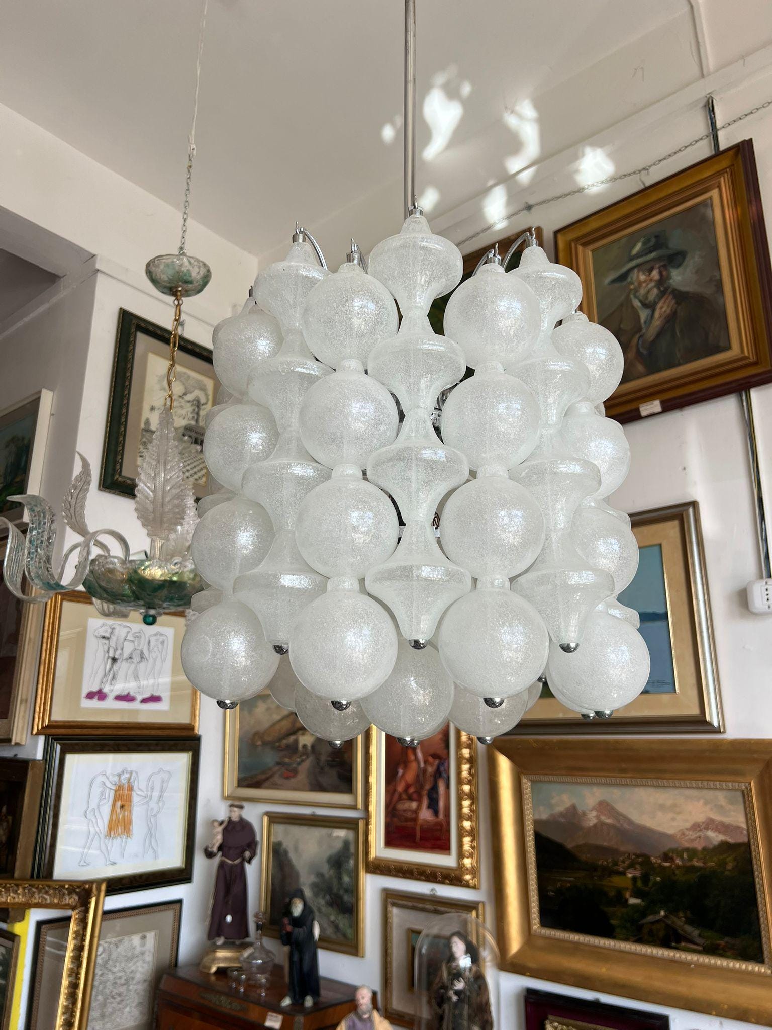 Murano glass rare chandelier by Archimede Seguso, 1960s Luxury vintage lighting Murano drop chandelier Retro glass chandelier