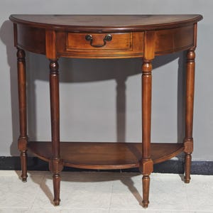 Half-moon cherry console table – Vintage 1980s entryway console table