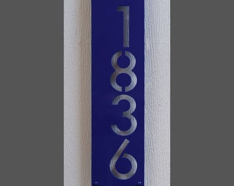 Modern House Numbers: CUSTOM Modernist Offset Vertical Address Sign in Powder Coated Aluminum