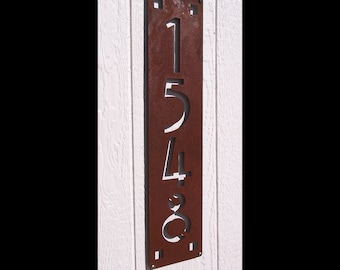 Rustic Modern House Numbers: CUSTOM Mission Style Vertical Address Sign in Rusted Steel