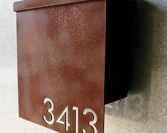Custom Modernist House Number Mailbox No. 1310 Drop Front in Rusted Steel Etsy