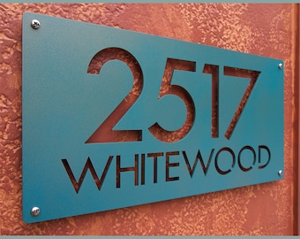 Modern House Number Plaque: CUSTOM Modern Deluxe Address Sign in Powder Coated Aluminum