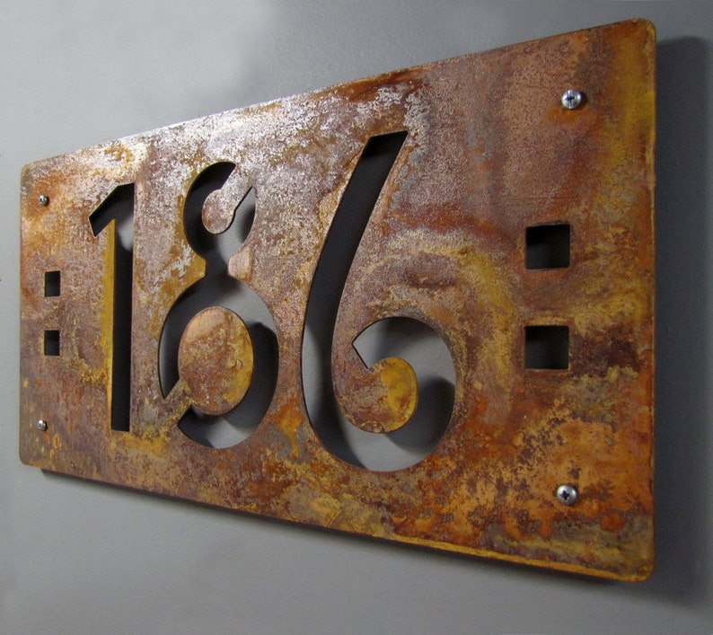 Craftsman Style House Numbers: CUSTOM Mission Style Address Sign in Rusted Steel image 1