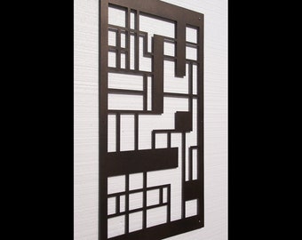 Geometric Style Wall Art: Custom Prairie Panel No. 2 in Powder Coated Aluminum Wall Sculpture Outdoor Garden Art 35" Mini