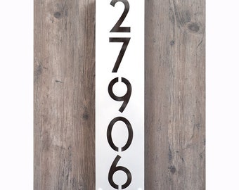 Modern Vintage House Numbers: CUSTOM Streamline Vertical Address Plaque in Powder Coated Aluminum