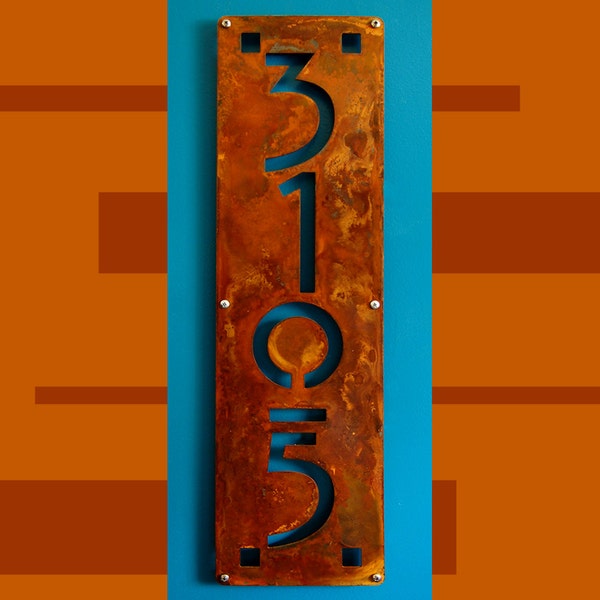 CUSTOM Mission Style Vertical House Numbers in Rusted Steel