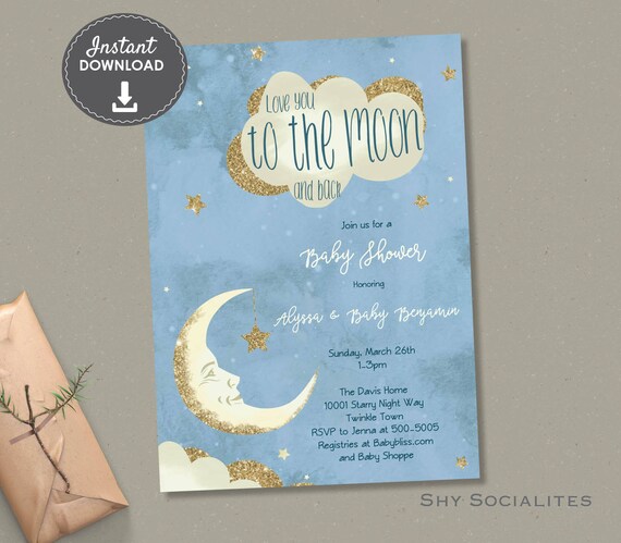 starry night baby shower invitations