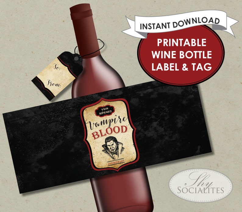Halloween Printable Wine Label Vampire Blood Dracula | Etsy