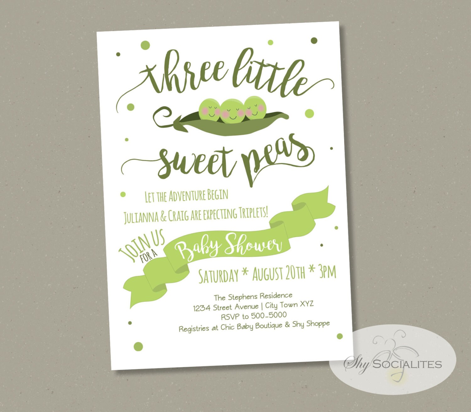 Three Little Sweet Peas Baby Shower Invitation Triplets Baby | Etsy