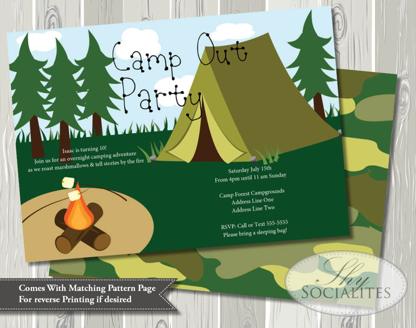 Camping Invitation Camp Out Tent Bonfire S'mores | Etsy
