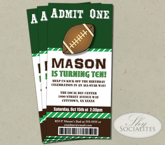 football ticket printable invitations admit one football etsy