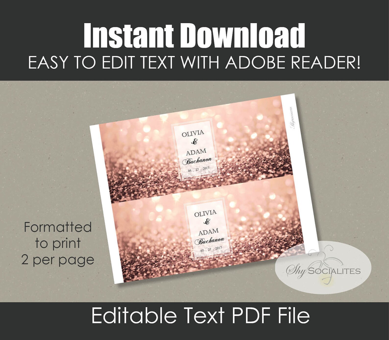 Rose Gold Bokeh Sparkles Printable Wine Bottle Labels Blush Etsy