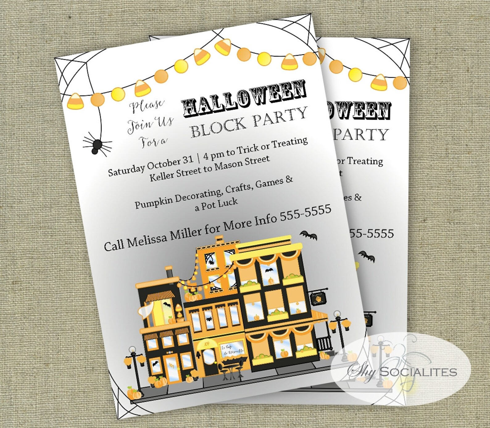 Halloween Block Party Invitation Halloween City Invitation | Etsy