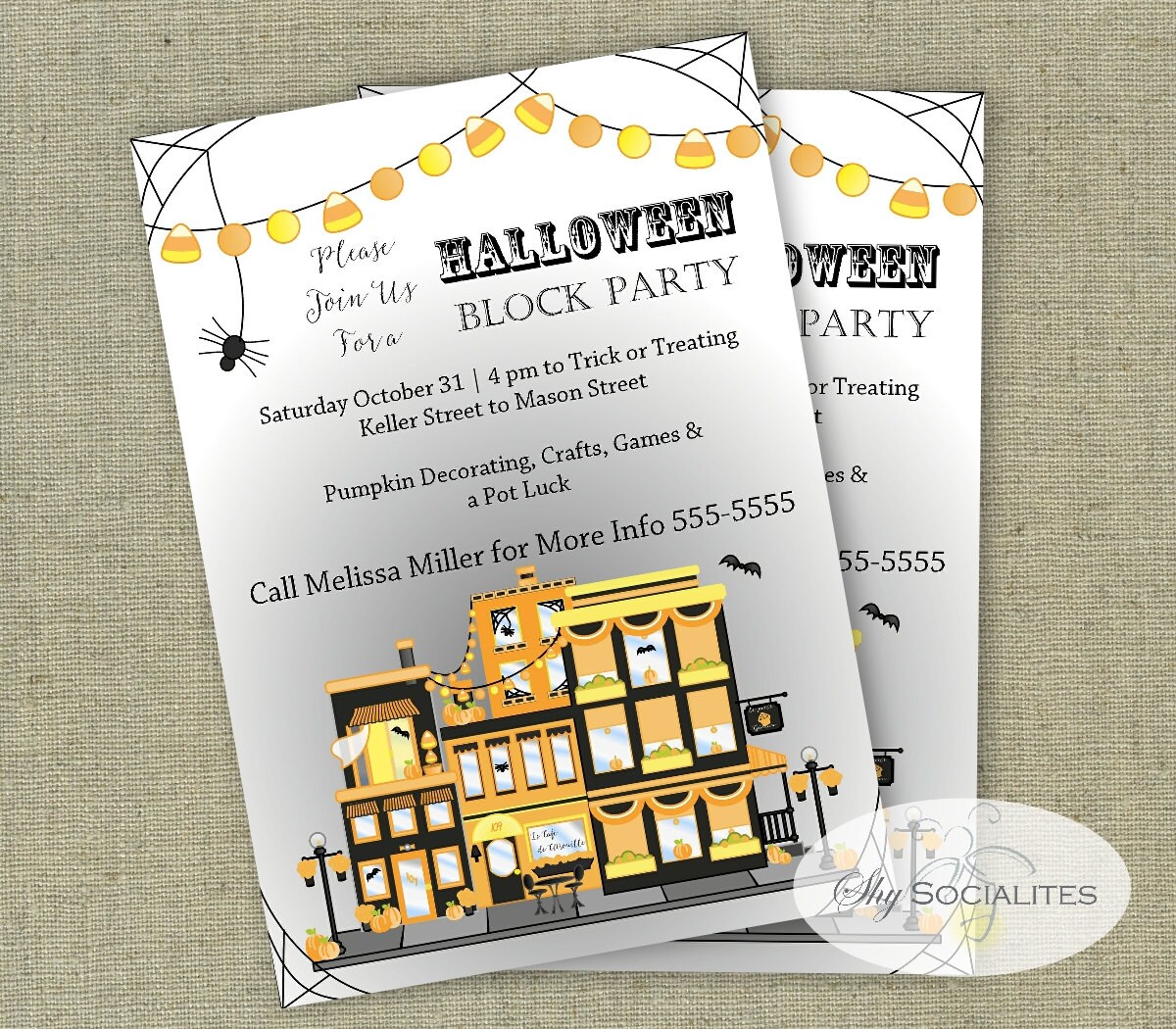 Halloween Block Party Invitation Halloween City Invitation | Etsy