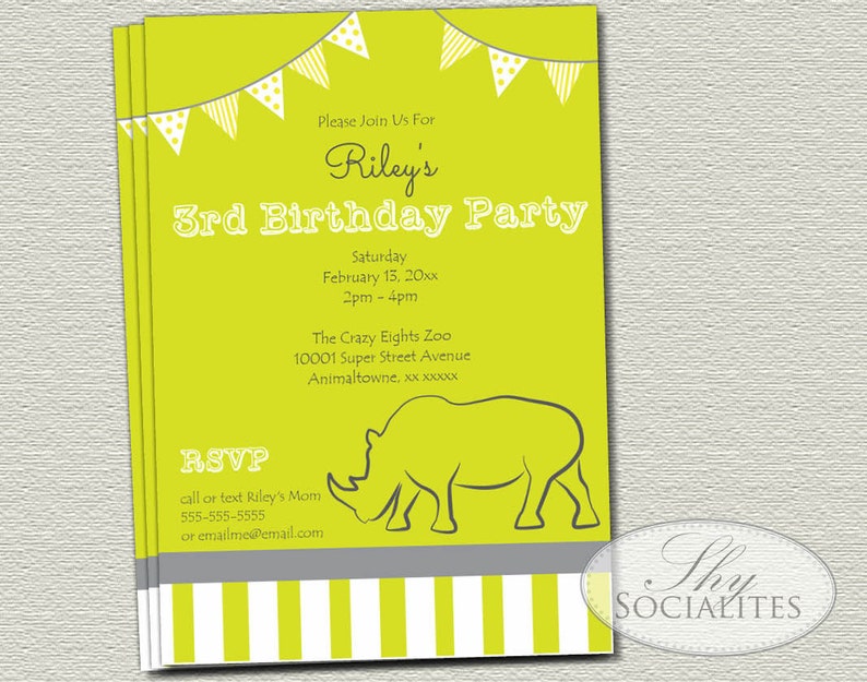 Circus Rhinoceros Invitations Rhino Zoo Birthday Party Etsy