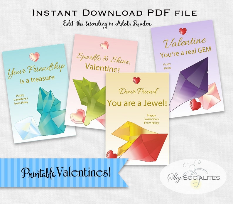 geode Gemstones Editable for Valentines or notecards Gemstone Valentines Crystal Valentine Gelogy diamonds