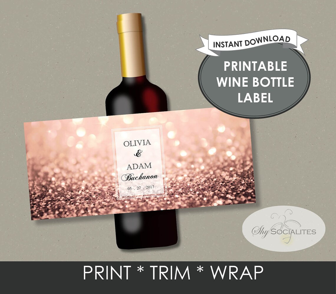 Rose Gold Bokeh Sparkles Printable Wine Bottle Labels Blush Etsy