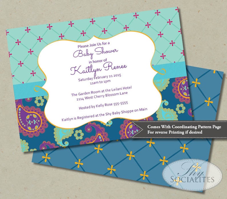 Moroccan-Themed Baby Shower Invitation in Teal & Aqua