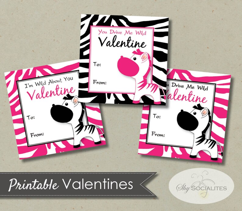 Zebra Valentines INSTANT DOWNLOAD Animal Print Zebra Etsy