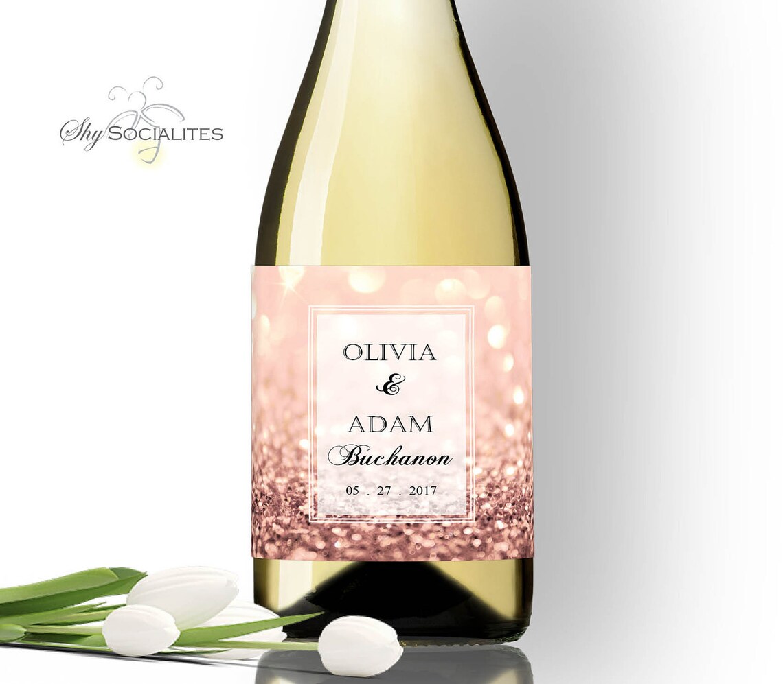 Rose Gold Bokeh Sparkles Printable Wine Bottle Labels Blush Etsy