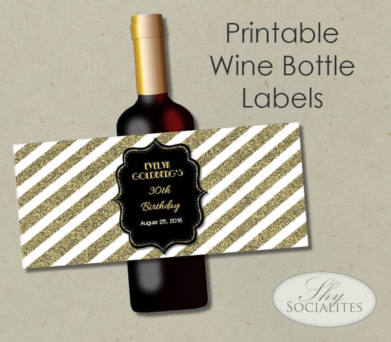 Black Gold Glitter Printable Wine Label Hostess Gift