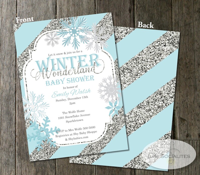 Winter Wonderland Baby Shower Invitation Snowflakes Blue & Etsy